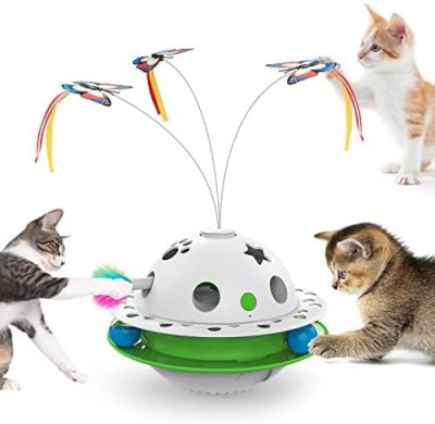 Inbelive 3 in 1 Smart Cat Toys, Interactive Cat Roly Poly Toy, Electric Indoor Kitten Toys, Fluttering Butterfly,Random Whack-A-Mole Mice, 1 Pcs Catnip Balls,Auto On/Off (Blue)