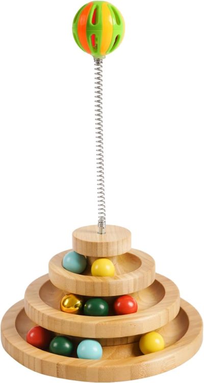 Inbelive Cat Toy Roller, 3-Level Turntable Ball Tower with 8 Colorful Balls & 1 Bell, Interactive Kitten Fun Mental Physical Exercise Puzzle Kitten Toys