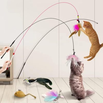 Inbelive Cat Feather Toys Automatic Interactive Cat Toys Natural Bird Feather Ball Toys Suction Cup Pet Chase Movement Playing Toy Exercise cat Toys 7 Pcs Cat Toy Set for Indoor Bored Cats Gifts