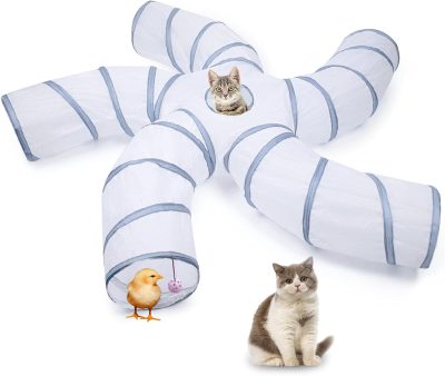 Inbelive Cat Tunnel for Indoor Cats Large, with Play Ball S-Shape 5 Way Collapsible Interactive Peek Hole Pet Tube Toys, Puppy, Kitty, Kitten, Rabbit (Multicolor)