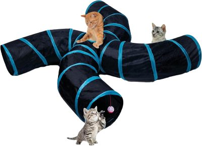 Inbelive Cat Tunnel for Indoor Cats Large, with Play Ball S-Shape 5 Way Collapsible Interactive Peek Hole Pet Tube Toys, Puppy, Kitty, Kitten, Rabbit (Multicolor)