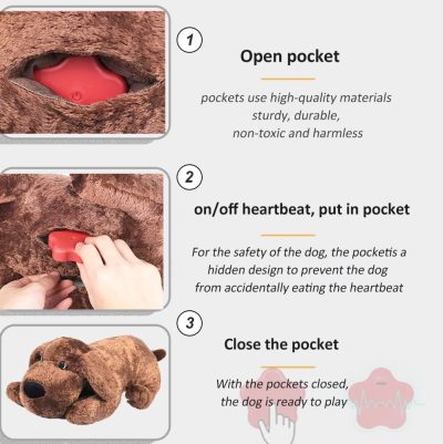 Inbelive Dog Heartbeat Toy for Puppy Anxiety Relief, Heartbeat Stuffed Animal Heartbeat Plush Toy for Small, Medium, and Large Dogs (Brown)