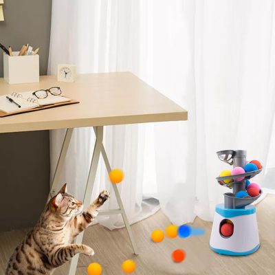 Inbelive Automatic Ball Launcher for Small and Medium Cats, Interactive Cat Toy Base Ball Throwing Machine Mental Stimulation Toys for Cats Enrichment Toy for Indoor Outdoor Use, 16 EVA Balls Included