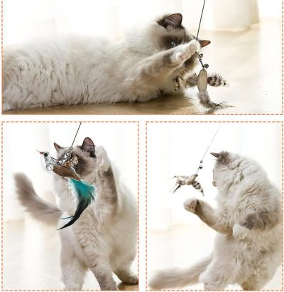 Inbelive Cat Feather Toys Automatic Interactive Cat Toys Natural Bird Feather Ball Toys Suction Cup Pet Chase Movement Playing Toy Exercise cat Toys 7 Pcs Cat Toy Set for Indoor Bored Cats Gifts