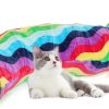 Inbelive Large Cat Tunnel Bed with Plush Cover,Fluffy Toy Balls, Small Cushion and Flexible Design- 10 inch Diameter, 3 ft Length- Great for Cats, and Small Dogs, Rainbow Wave Color