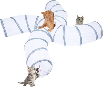 Inbelive Cat Tunnel for Indoor Cats Large, with Play Ball S-Shape 5 Way Collapsible Interactive Peek Hole Pet Tube Toys, Puppy, Kitty, Kitten, Rabbit (Multicolor)