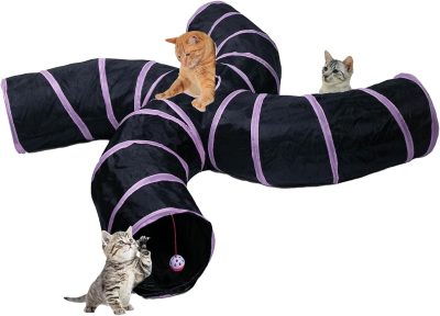 Inbelive Cat Tunnel for Indoor Cats Large, with Play Ball S-Shape 5 Way Collapsible Interactive Peek Hole Pet Tube Toys, Puppy, Kitty, Kitten, Rabbit (Multicolor)