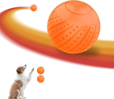Inbelive Interactive Dog Toy Ball 2.3'' 2 Interactive Modes Soft Enhanced Rubber Bite Resistant Durable Motion Activated Automatic Rolling Ball Toys with LED