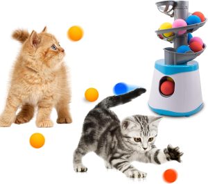 Inbelive Automatic Ball Launcher for Small and Medium Cats, Interactive Cat Toy Base Ball Throwing Machine Mental Stimulation Toys for Cats Enrichment Toy for Indoor Outdoor Use, 16 EVA Balls Included