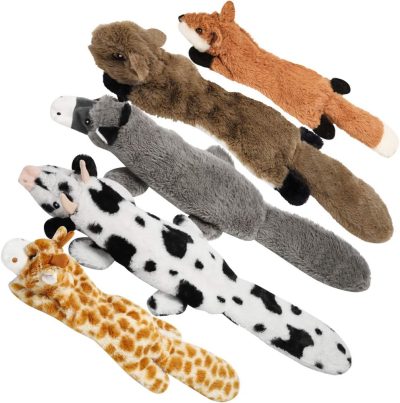 Inbelive Dog Squeaky Toys, 5 PCS Crinkle Plush Dog Toys, No Stuffing Dog Toys for Small Medium Large Dogs, Stuffless Puppy Toys for Boredom