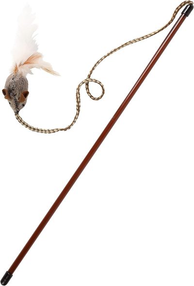 Inbelive OurPets Play-N-Squeak Teathered & Feathered Play Wand Cat Toy, for All Breed Sizes