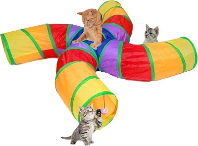 Inbelive Cat Tunnel for Indoor Cats Large, with Play Ball S-Shape 5 Way Collapsible Interactive Peek Hole Pet Tube Toys, Puppy, Kitty, Kitten, Rabbit (Multicolor)