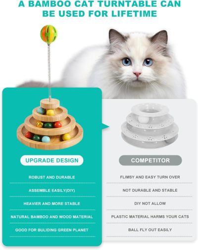 Inbelive Cat Toy Roller, 3-Level Turntable Ball Tower with 8 Colorful Balls & 1 Bell, Interactive Kitten Fun Mental Physical Exercise Puzzle Kitten Toys