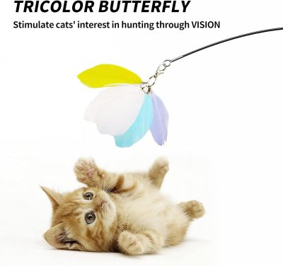 Inbelive Cat Wand Toy Refills Natural Feathers Replacement Teasers, 4Pcs Different Senses Replacement Teasers Arouse Cat Desire to Hunt