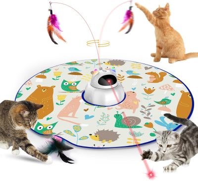 Inbelive Cat Laser Toy Automatic, 4-in-1 Interactive Cat Toys for Indoor Cats, Hide and Seek Kitten Wand Toy, USB Rechargeable Electronic Kitten Toys with Moving Feather, Cover for Bored Cats All Breeds