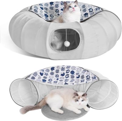 Inbelive Summer Breathable Cat Tunnel Bed, Soft Comfortable Cat Toy with Hanging Ball for Small to Medium Cats Kitten,Puppy,Rabbit,Ferret, Puppy Indoor Crawling Drilling