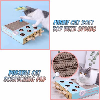 Inbelive Cat Enrichment Toys for Indoor Cats, Whack-A-Mole Cat Puzzle Toy, Corrugated Cardboard Cat Scratching Post, Indoor Cat Scratching Post Toy, Safe and Fun Paw Scratcher, Exercise Puzzle for All Ages