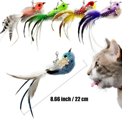 Inbelive Cat Feather Toy Refill Cat Wand Attachments, 5 PCS Feathers Cat Toy Refills, Cat Wand Replacement Feather Bird for Cat Toy