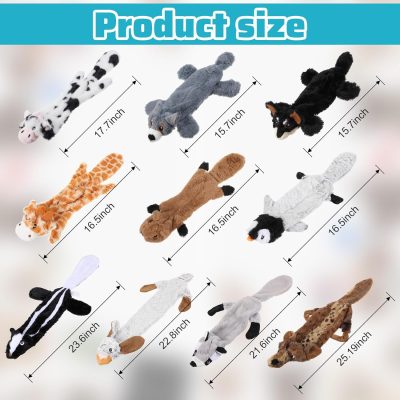 Inbelive 10 Pcs Dog Squeaky Toys No Stuffing Pet Toys Crinkle Dog Toy for Aggressive Chewers Plush Teething Puppy Squeak Toys Animals Chew Toys for Small Medium Large Pets, 10 Styles(Classic Style)
