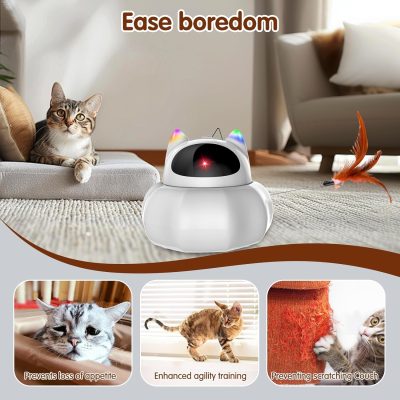 Inbelive 4 in 1 Cat Laser Toy Automatic, Interactive Cat Toys for Indoor Cats, Hide and Seek Kitten Wand Toy, USB Rechargeable Electronic Toys with Moving Feather, Cover for Bored Cats All Breeds