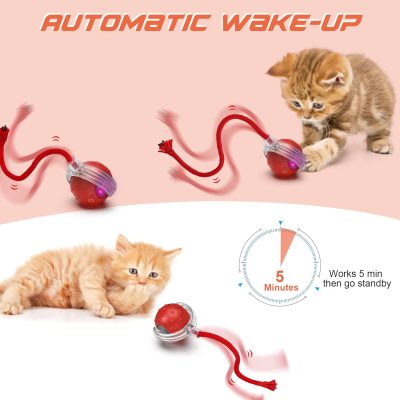 Inbelive Interactive Cat Toys Ball, Motion Activate Electric Cat Toy, Automatic Pet Exercise Toys, Simulate Bird Calls, USB Rechargeable (Long Tail)