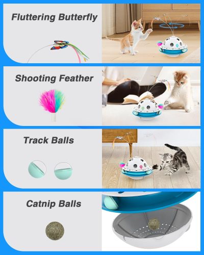 Inbelive 3 in 1 Smart Cat Toys, Interactive Cat Roly Poly Toy, Electric Indoor Kitten Toys, Fluttering Butterfly,Random Whack-A-Mole Mice, 1 Pcs Catnip Balls,Auto On/Off (Blue)