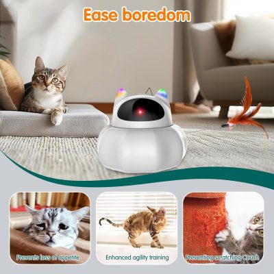 Inbelive Cat Laser Toy Automatic, 4-in-1 Interactive Cat Toys for Indoor Cats, Hide and Seek Kitten Wand Toy, USB Rechargeable Electronic Kitten Toys with Moving Feather, Cover for Bored Cats All Breeds