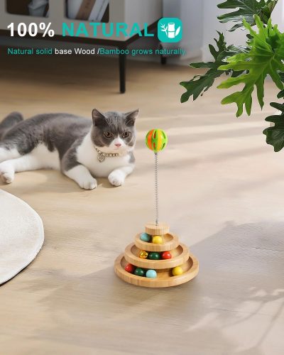 Inbelive Cat Toy Roller, 3-Level Turntable Ball Tower with 8 Colorful Balls & 1 Bell, Interactive Kitten Fun Mental Physical Exercise Puzzle Kitten Toys