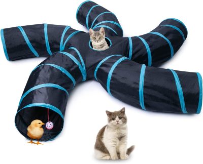 Inbelive Cat Tunnel for Indoor Cats Large, with Play Ball S-Shape 5 Way Collapsible Interactive Peek Hole Pet Tube Toys, Puppy, Kitty, Kitten, Rabbit (Multicolor)