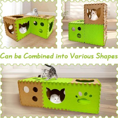 Inbelive Cat Play Tunnel 14 Pcs DIY Foldable Cat Hideaway Cave with Interactive Peek Hole Felt Kitten Play Tubes and Tunnels for Indoor Cats Up to 20lb