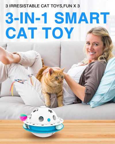 Inbelive 3 in 1 Smart Cat Toys, Interactive Cat Roly Poly Toy, Electric Indoor Kitten Toys, Fluttering Butterfly,Random Whack-A-Mole Mice, 1 Pcs Catnip Balls,Auto On/Off (Blue)