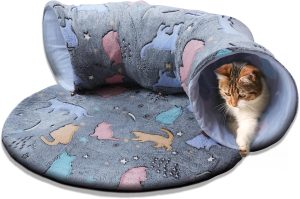 Inbelive Cat Tunnel Bed,Self-Luminous Collapsible Peekaboo Cat Cave,Cat Tunnel Bed with Soft Central Cat Mat,Cat Toys for Indoor Cats,Ideal Indoor Cat Tunnels for Fun Play