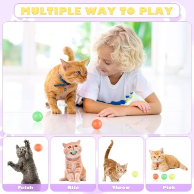 Inbelive 158pcs Cat Ball Launcher Set, Interactive Cat Toy Pom Pom Balls for Bored, Lightweight and Silent Cat Toys Pet Ball Launcher Plush Ball Shoot Gun Toy for Indoor Cats Kitten (Glitter Balls)