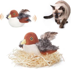 Inbelive Cat Toys Rechargeable Flapping Bird Sparrow, Lifelike Chirp Tweet, Touch Activated Kitten Toy Interactive Cat Exercise Toys for All Breeds Cat Kicker Catnip Toys 4.0 Inches