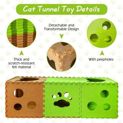 Inbelive Cat Play Tunnel 14 Pcs DIY Foldable Cat Hideaway Cave with Interactive Peek Hole Felt Kitten Play Tubes and Tunnels for Indoor Cats Up to 20lb