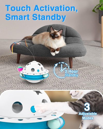 Inbelive 3 in 1 Smart Cat Toys, Interactive Cat Roly Poly Toy, Electric Indoor Kitten Toys, Fluttering Butterfly,Random Whack-A-Mole Mice, 1 Pcs Catnip Balls,Auto On/Off (Blue)