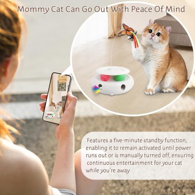 Inbelive 3-in-1 Cat Toy: Interactive Fun with Fluttering Butterfly, Ambush Feather, and Track Balls. USB Powered for Indoor Exercise (Bright White)