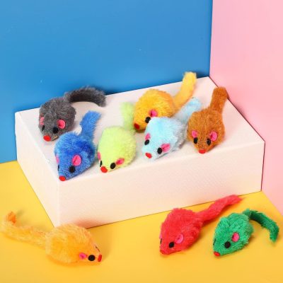Inbelive 120 Pcs Rainbow Furry Cat Mouse Toys Interactive Rattle Cat Toy Mice Small Soft Rustle Sound Kitten Toys for Pets Cat Puppy Kittens Play, Assorted Colors