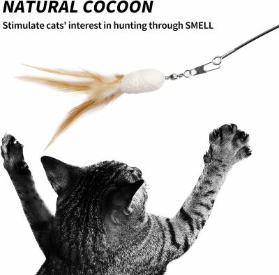 Inbelive Cat Wand Toy Refills Natural Feathers Replacement Teasers, 4Pcs Different Senses Replacement Teasers Arouse Cat Desire to Hunt