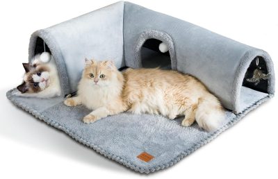Inbelive Cat Tunnel Bed Indoor: Detachable Kitty Pet Play Tube - Washable Kitten Cave Mat with Ball Toys