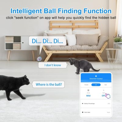 Inbelive Interactive Smart Cat Toy, APP Control Self Moving Balls, 3 Modes Active Rolling Ball with Replaceable Shell, Rechargeable Wicked Ball for Indoor Cats/Kitten and Small Dogs