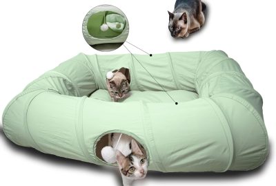 Inbelive 4 Ways Shuttled XL Cat Tunnel Bed for Indoor Cats Peekaboo Cat Cave Donut with Cool Mat
