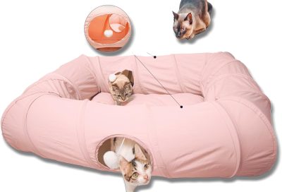 Inbelive 4 Ways Shuttled XL Cat Tunnel Bed for Indoor Cats Peekaboo Cat Cave Donut with Cool Mat