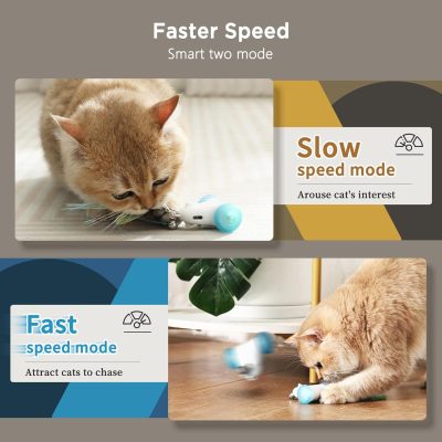 Inbelive Interactive Cat Toys for Indoor Cats, 2-Speed Smart Automatic Cat Mouse Toy with LED Wheels, USB Rechargeable,Relieve Lack of Exercise for Cats Kittens
