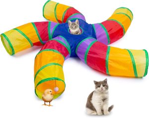 Inbelive Cat Tunnel for Indoor Cats Large, with Play Ball S-Shape 5 Way Collapsible Interactive Peek Hole Pet Tube Toys, Puppy, Kitty, Kitten, Rabbit (Multicolor)