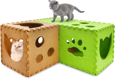 Inbelive Cat Play Tunnel 14 Pcs DIY Foldable Cat Hideaway Cave with Interactive Peek Hole Felt Kitten Play Tubes and Tunnels for Indoor Cats Up to 20lb