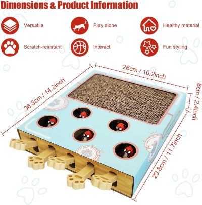 Inbelive Cat Enrichment Toys for Indoor Cats, Whack-A-Mole Cat Puzzle Toy, Corrugated Cardboard Cat Scratching Post, Indoor Cat Scratching Post Toy, Safe and Fun Paw Scratcher, Exercise Puzzle for All Ages