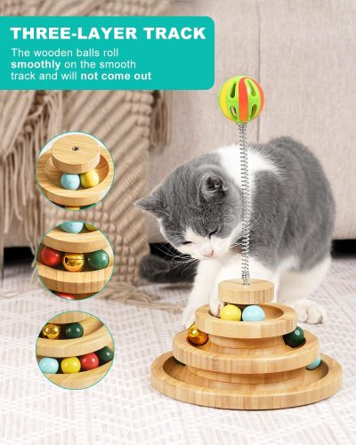 Inbelive Cat Toy Roller, 3-Level Turntable Ball Tower with 8 Colorful Balls & 1 Bell, Interactive Kitten Fun Mental Physical Exercise Puzzle Kitten Toys