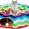 Inbelive Large Cat Tunnel Bed with Plush Cover,Fluffy Toy Balls, Small Cushion and Flexible Design- 10 inch Diameter, 3 ft Length- Great for Cats, and Small Dogs, Rainbow Wave Color