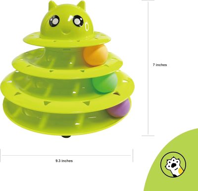 Inbelive Cat Toy Roller,3 Levels Tower with Six Multiple Balls Cat Turntable Toy,Funny Interactive Cat Toys for Indoor,Funny Puzzle Toy for Kitten Pet Cats,Do Exercise&Play Game (Yellow-Green)